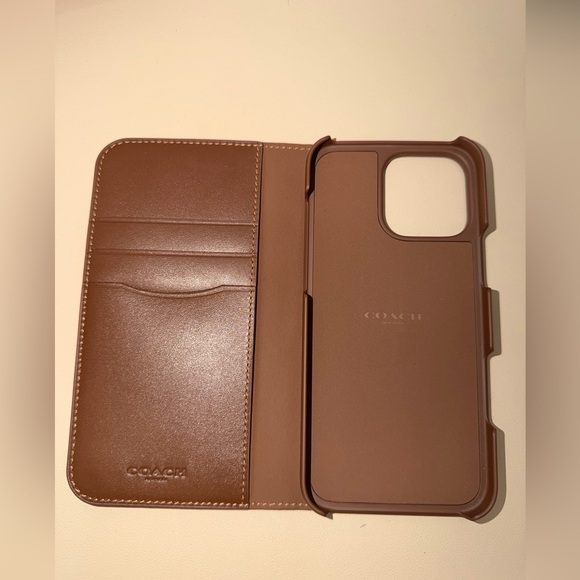Coach Brown Leather Folio Phone Case with Gold Accent - Picture 2 of 4